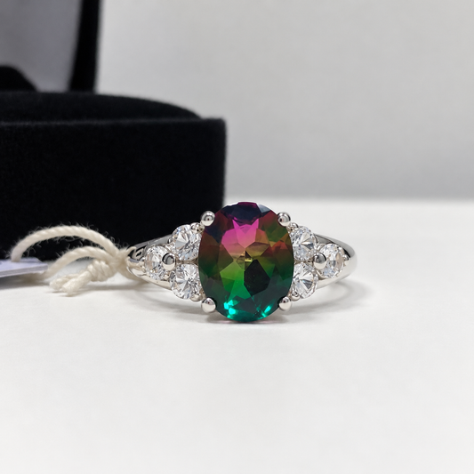 4ctw Watermelon Tourmaline Quartz & White Sapphire Statement Ring