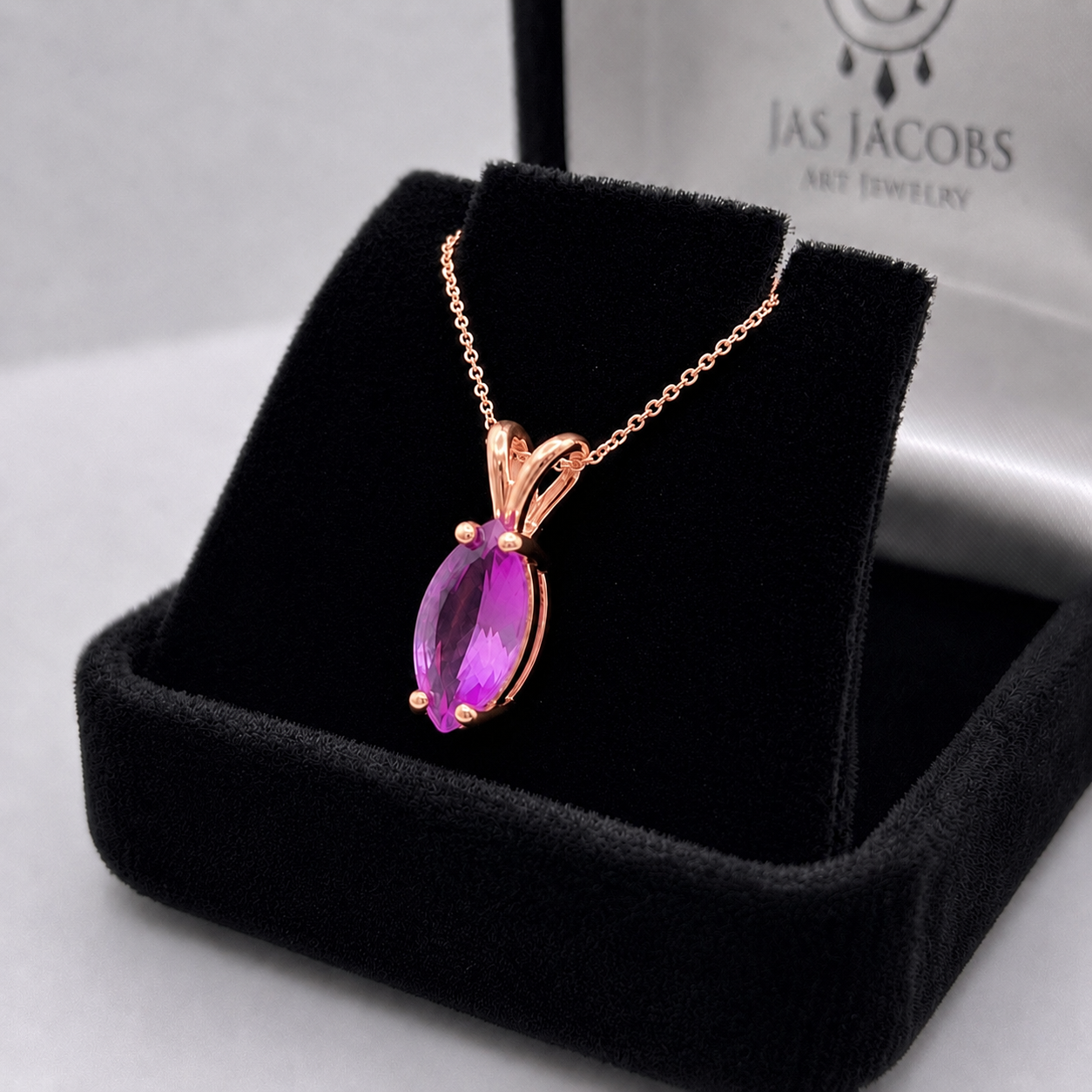 2CT Marquise Cut Pink Sapphire Solitaire Pendant Necklace