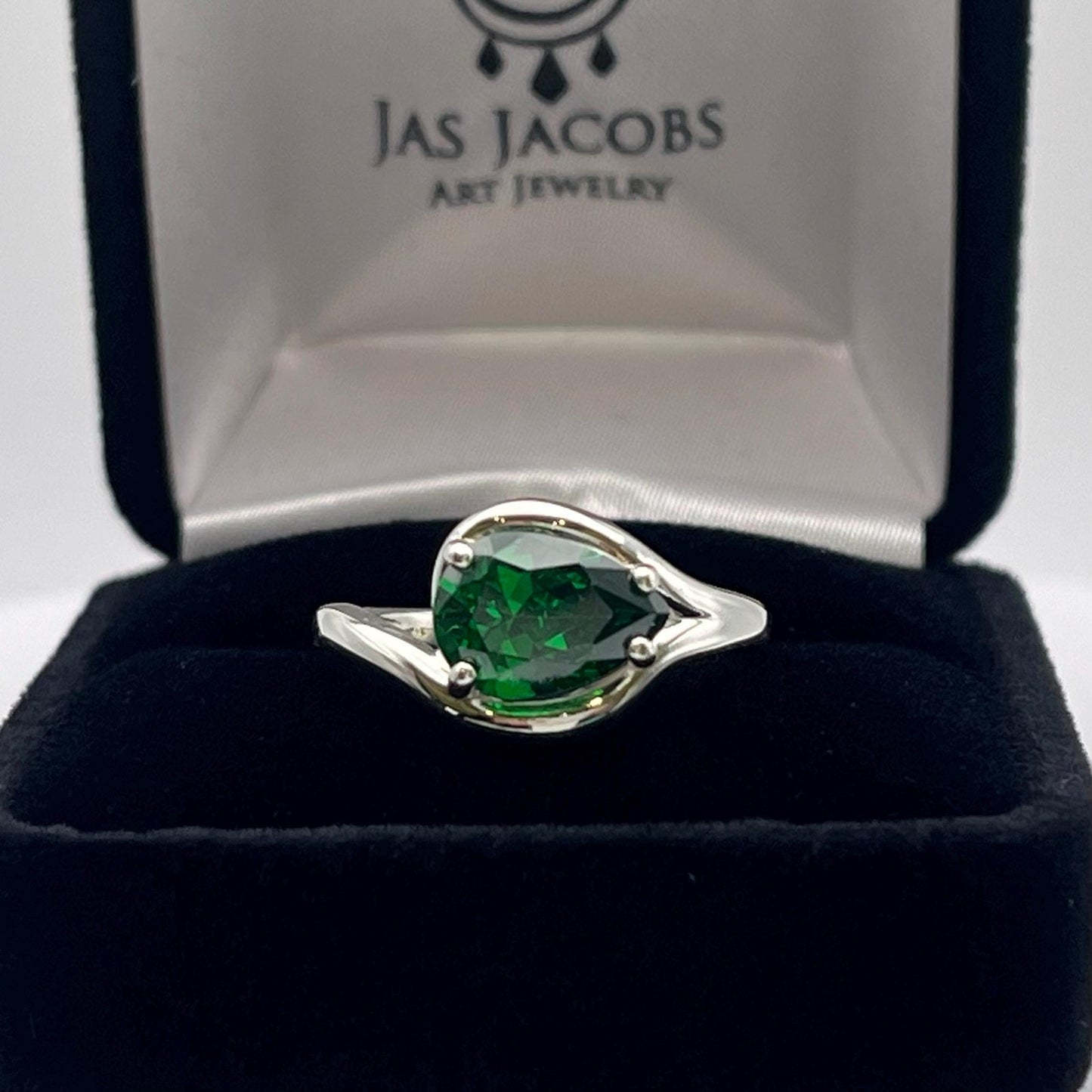 2.5ct Pear Cut Emerald Ring Size 6 Jewelry Gift Side Set Teardrop Ring