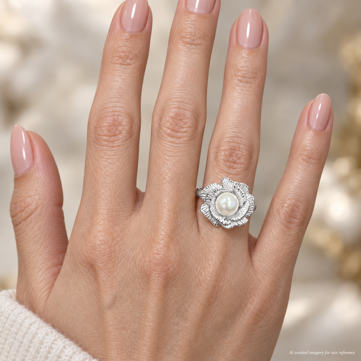 Freshwater Pearl Sculptural Floral Ring in Sterling Silver
