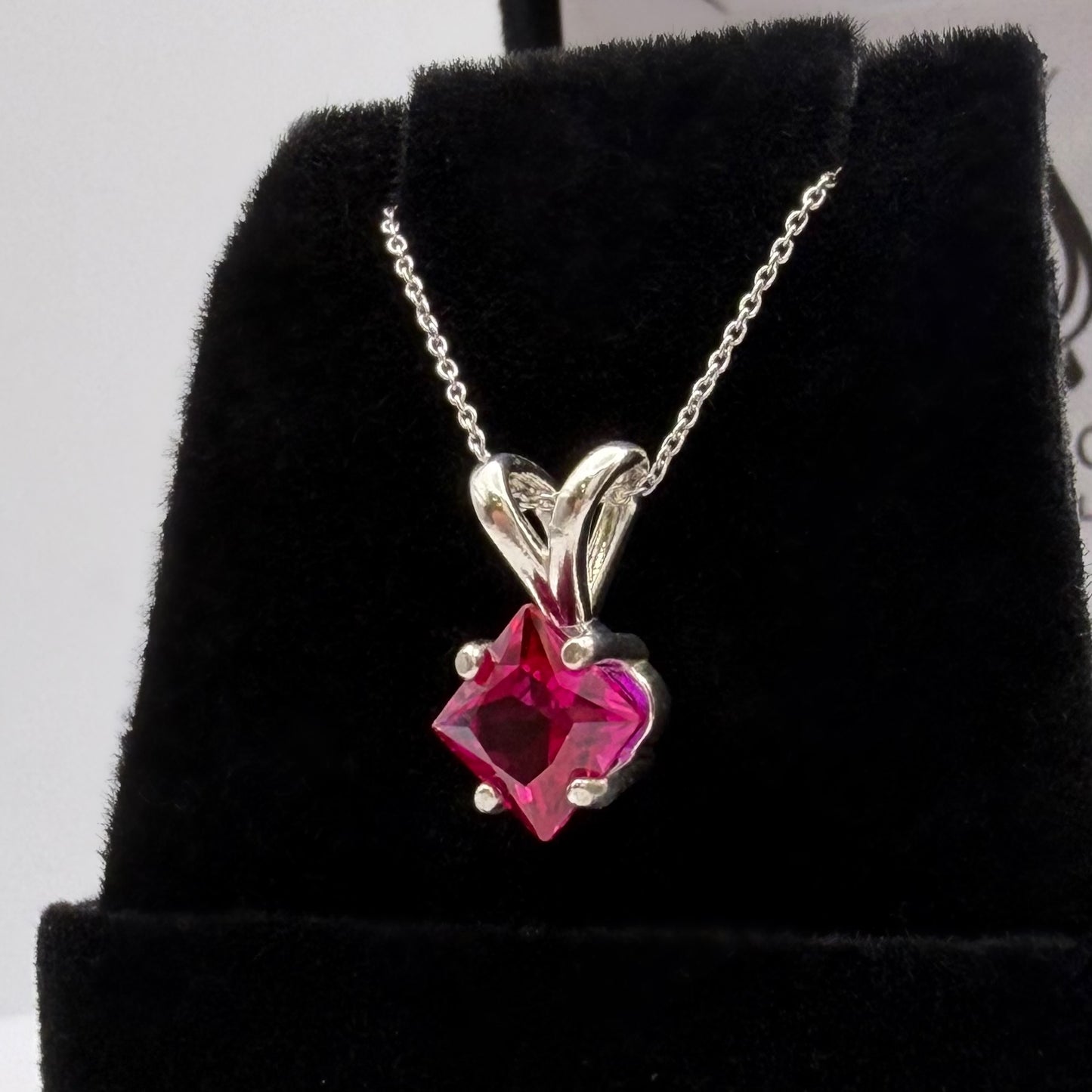 1.2 Ct Princess Cut Ruby Solitaire Pendant Necklace