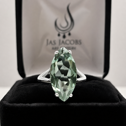 6 Ct Natural Green Quartz Marquise Statement Ring