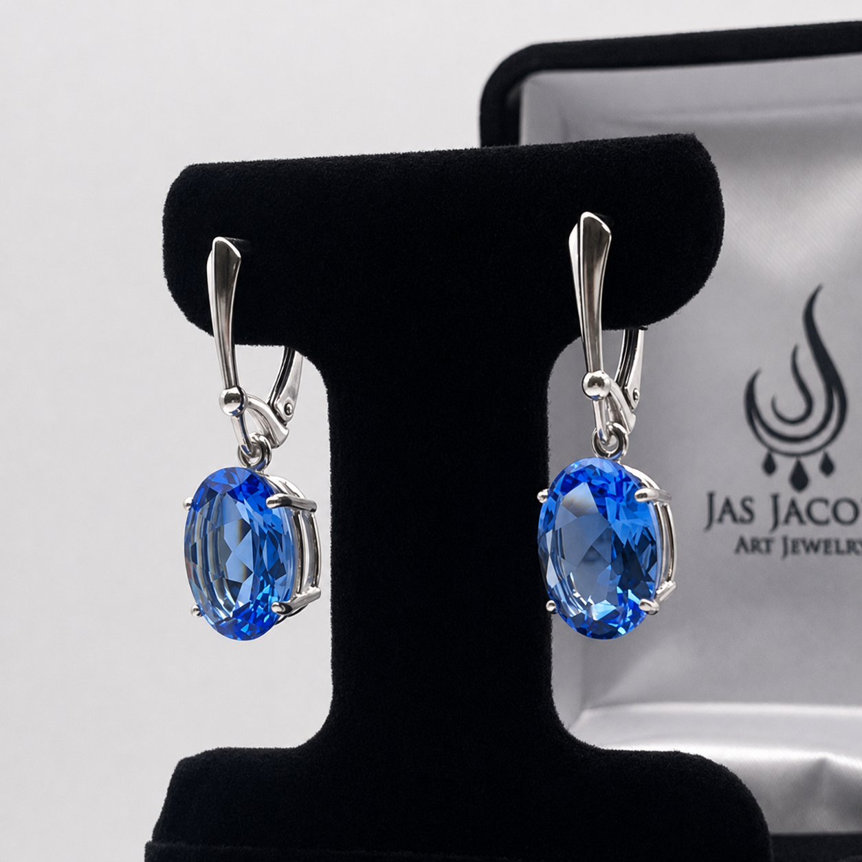 9 Carat Oval Paraiba Blue Quartz Leverback Earrings in Sterling Silver