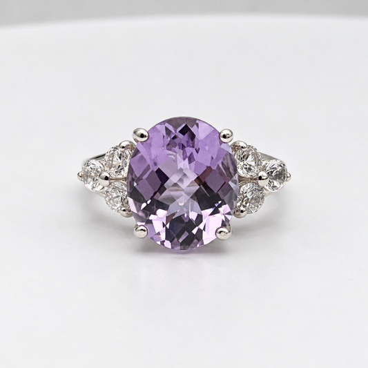Rose de France Amethyst Ring with White Sapphire Accents