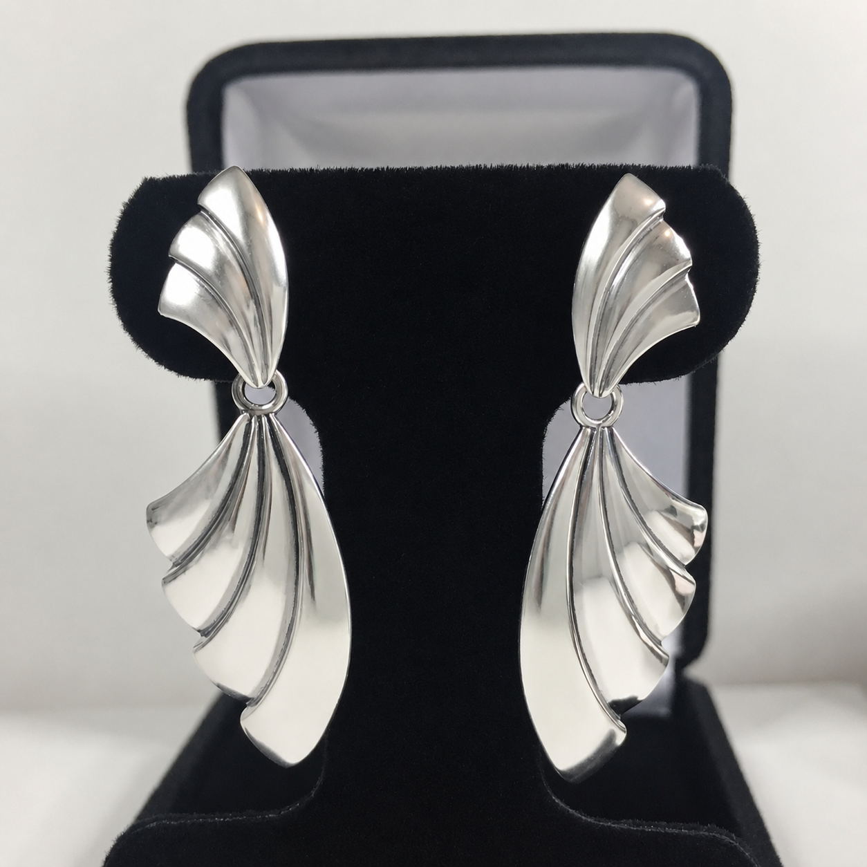 2" Vintage Style Sterling Silver Fan Earrings