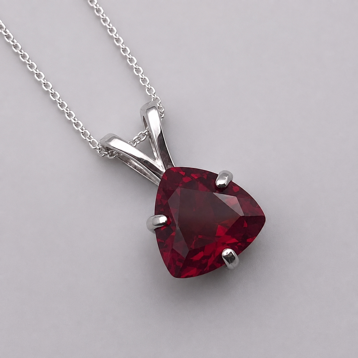 4ct Trillion Cut Ruby Solitaire Pendant Necklace