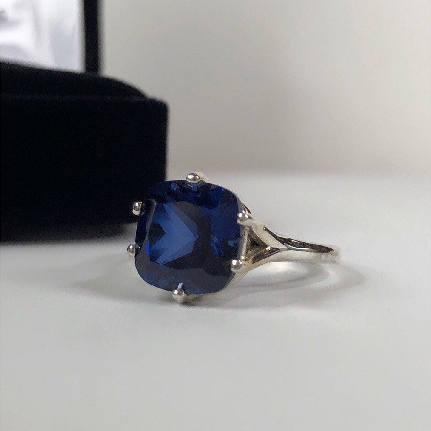 Gorgeous 5ct Cushion Cut Sapphire Ring in Sterling Silver