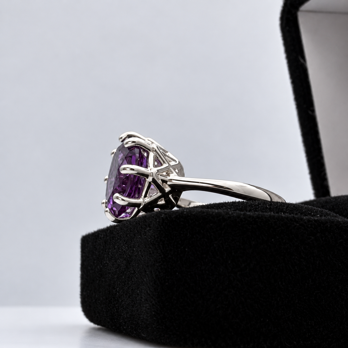 5ct Oval Alexandrite Sapphire Ring – Art Deco Inspired 8 Prong Setting
