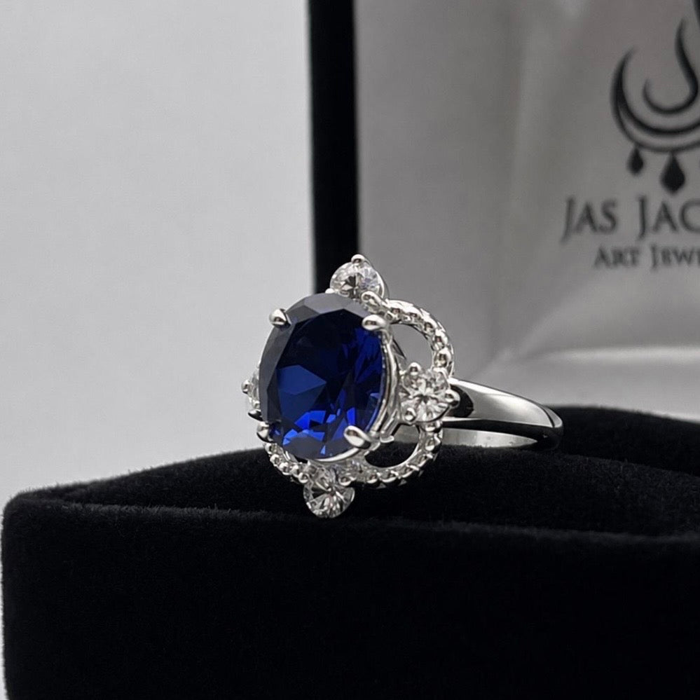 3ct Oval Blue Sapphire & Diamond Vintage-Inspired Ring