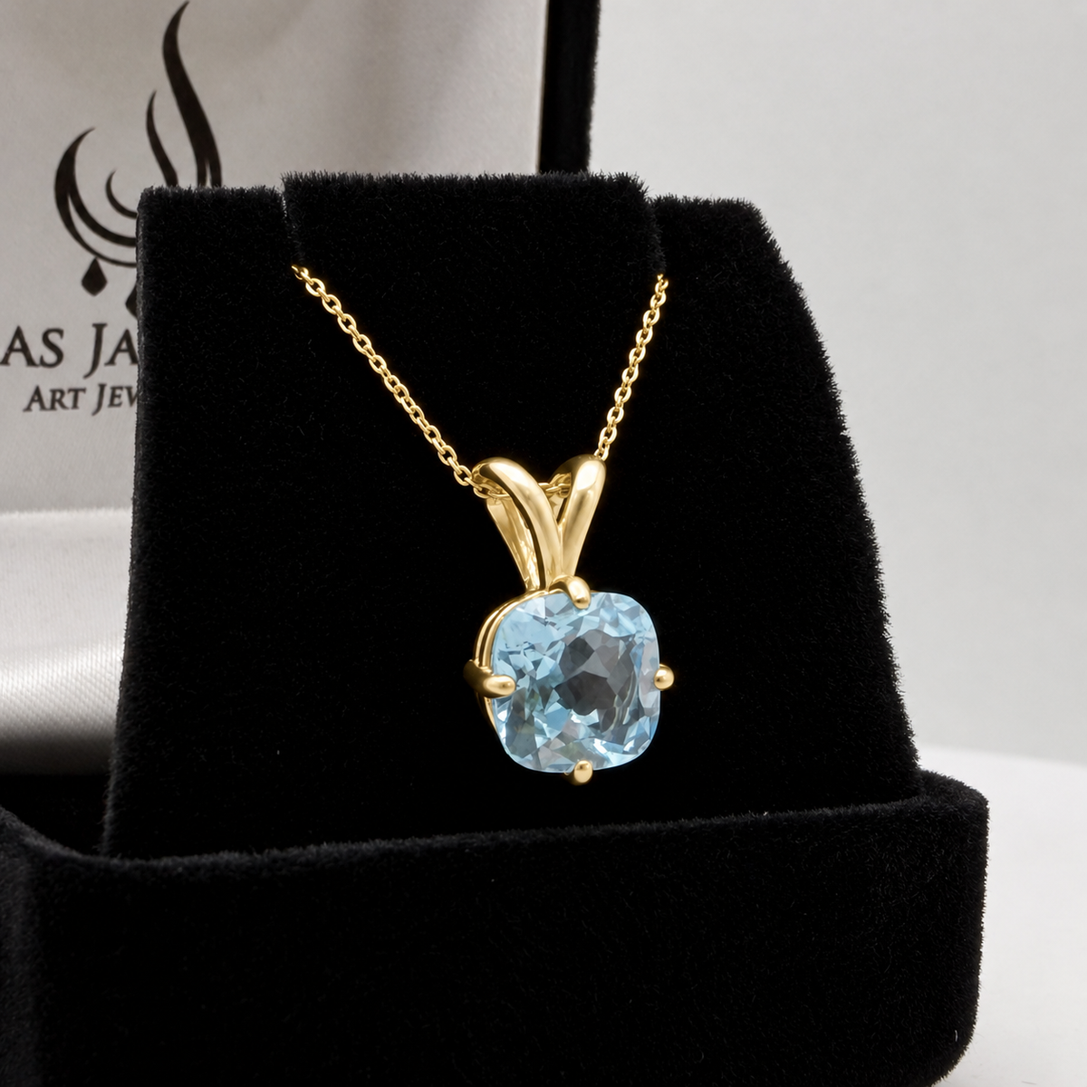 2.5ct Checkerboard Cushion Sky Blue Topaz Pendant Necklace