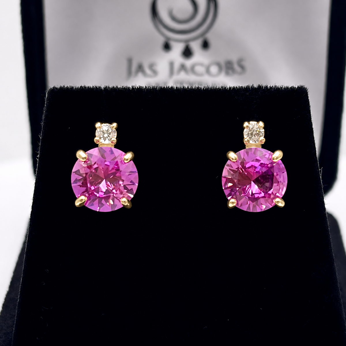 4ctw Brilliant Cut Pink Sapphire Earrings with White Sapphire Accents