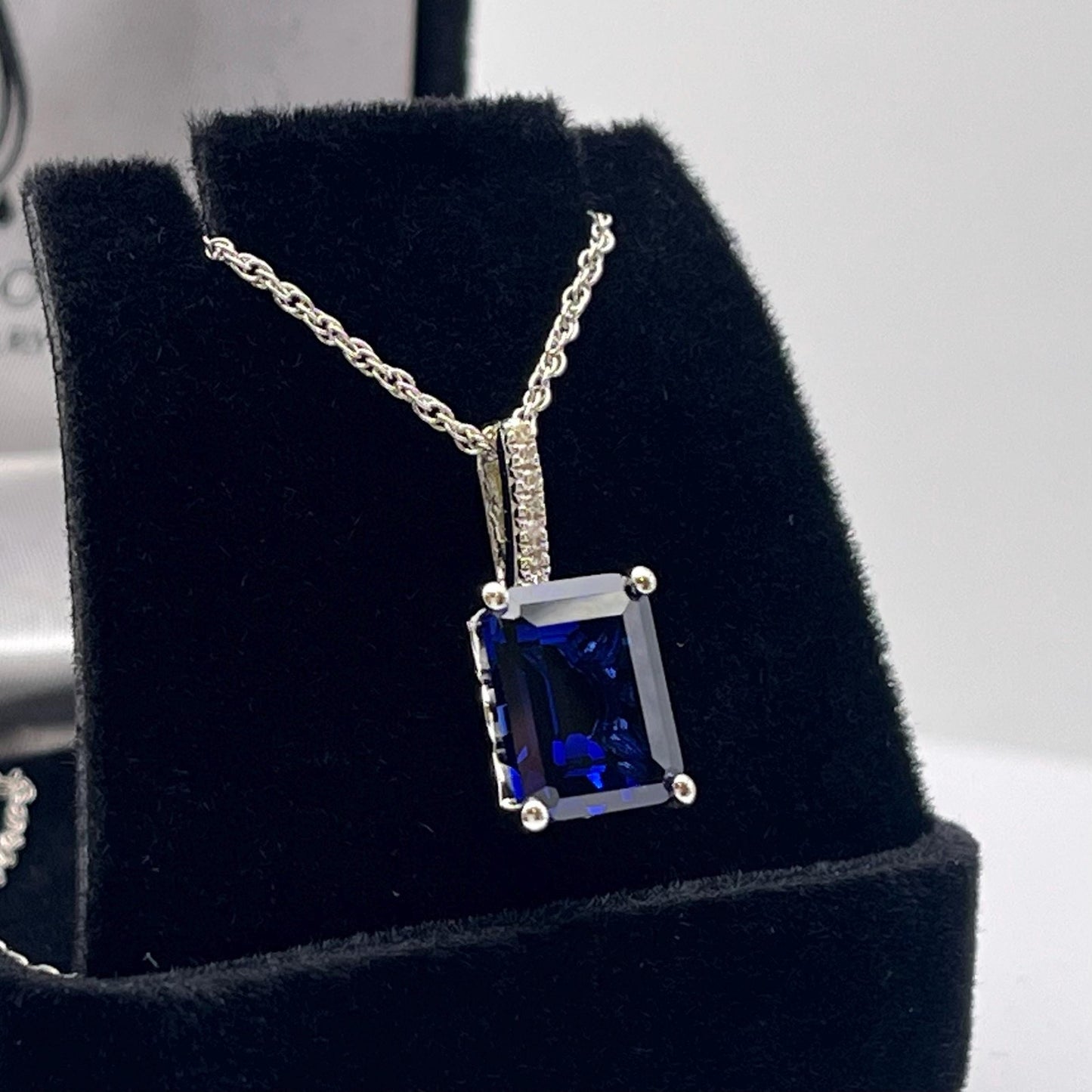 Gorgeous 4ct Emerald Cut Sapphire Pendant Necklace Sapphire & Diamond Necklace jewelry Gift Bridal Gift September Birthstone