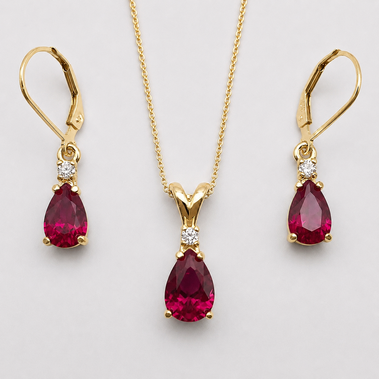 5.5ct Pear Cut Ruby & Diamond Jewelry Set