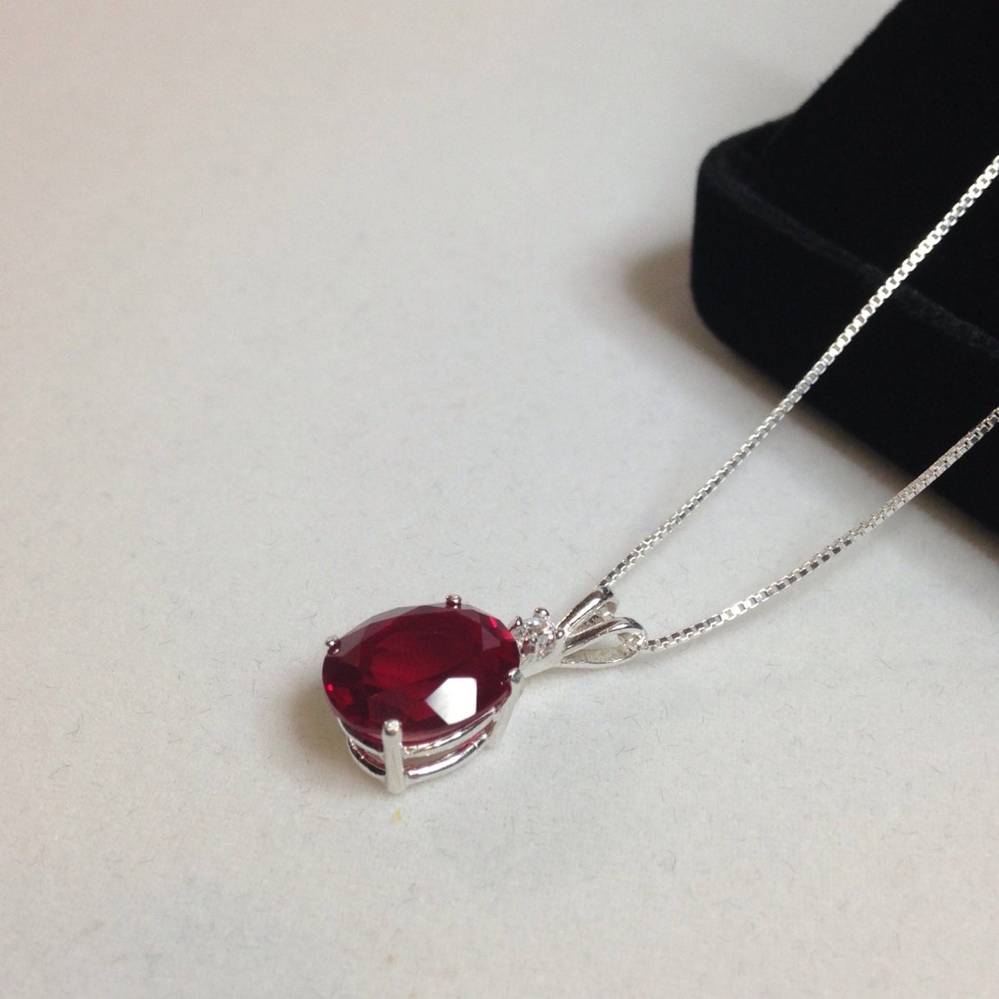 Beautiful 3ct Ruby Necklace Sterling Silver Pendant Necklace with White Sapphire Jewelry Trends Ruby Valentine Gift wife