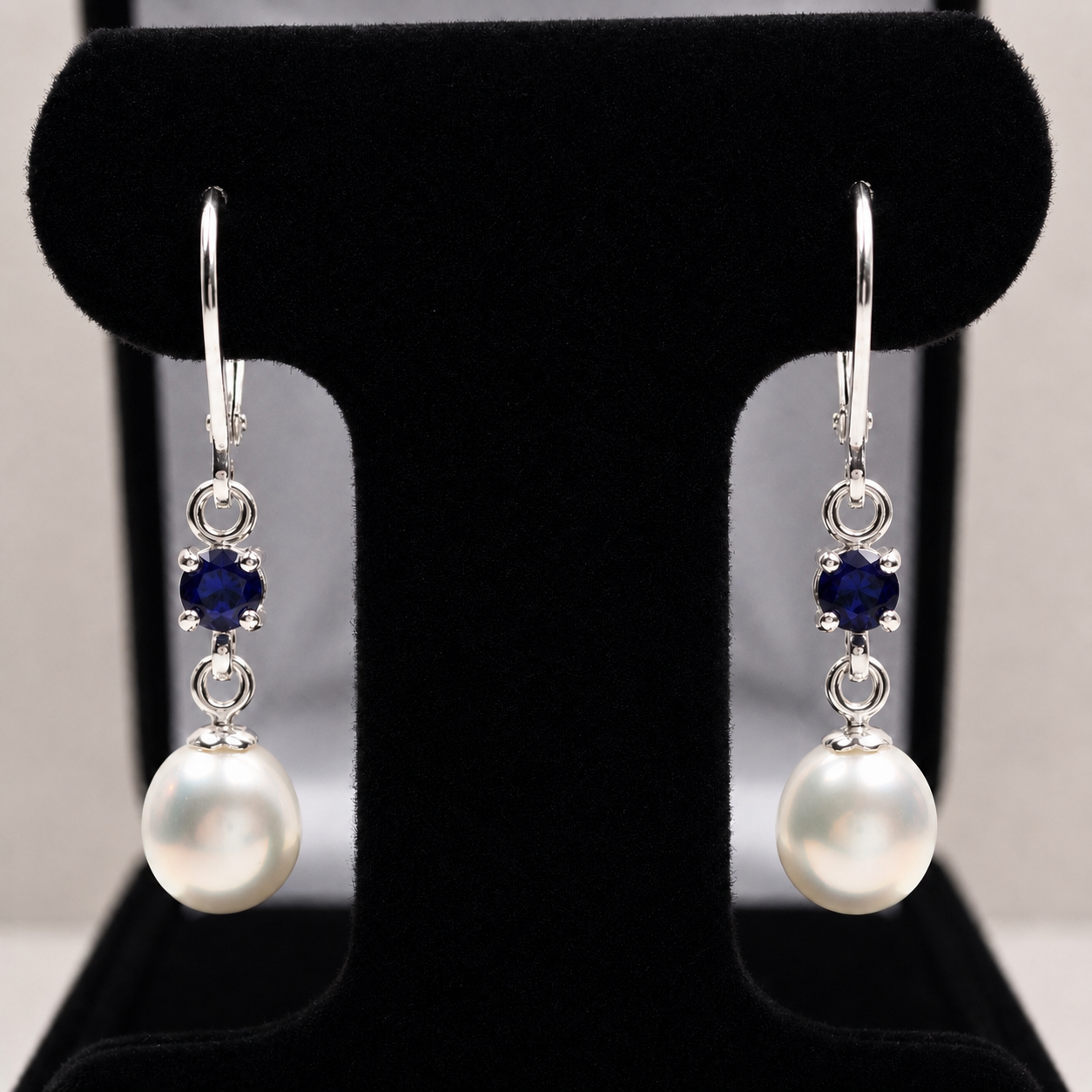 Freshwater Pearl & Blue Sapphire Drop Earrings