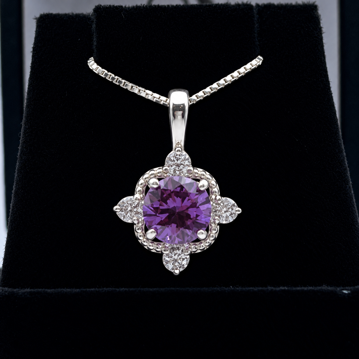 2.4ctw Round Alexandrite & White Sapphire Pendant Necklace