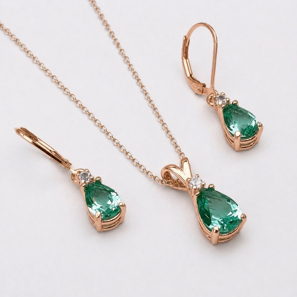 5.24 CTW Mint Green Spinel & Diamond Necklace & Leverback Earrings Set