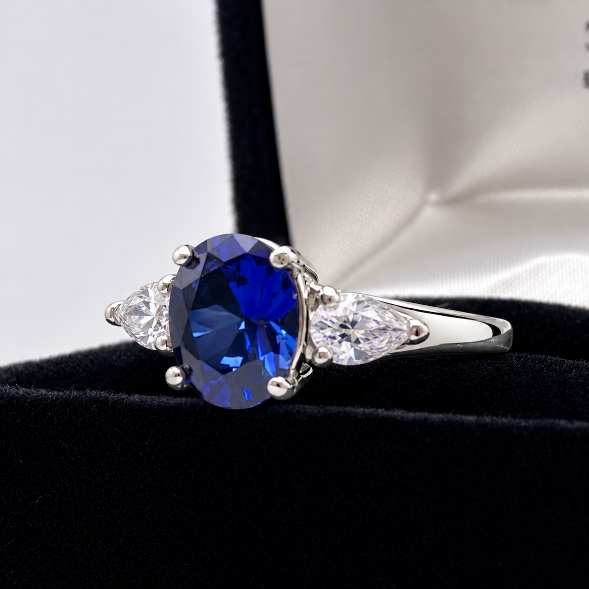 4.5ctw Oval Blue Sapphire & Diamond Three Stone Ring