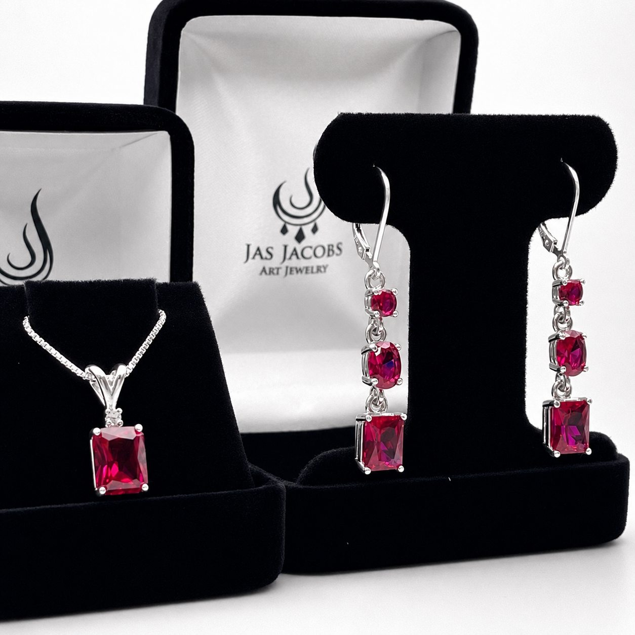 8CTW Multi Shape Ruby Jewelry Set