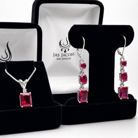 8CTW Multi Shape Ruby Jewelry Set