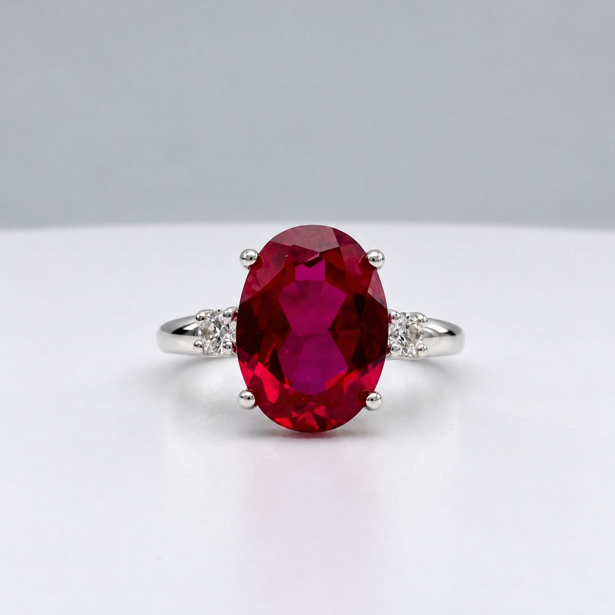 7.3ctw Oval Ruby & White Sapphire Statement Ring
