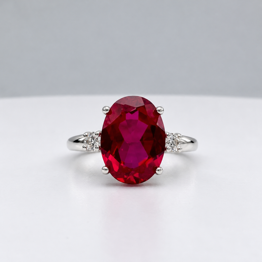 7.3ctw Oval Ruby & White Sapphire Statement Ring