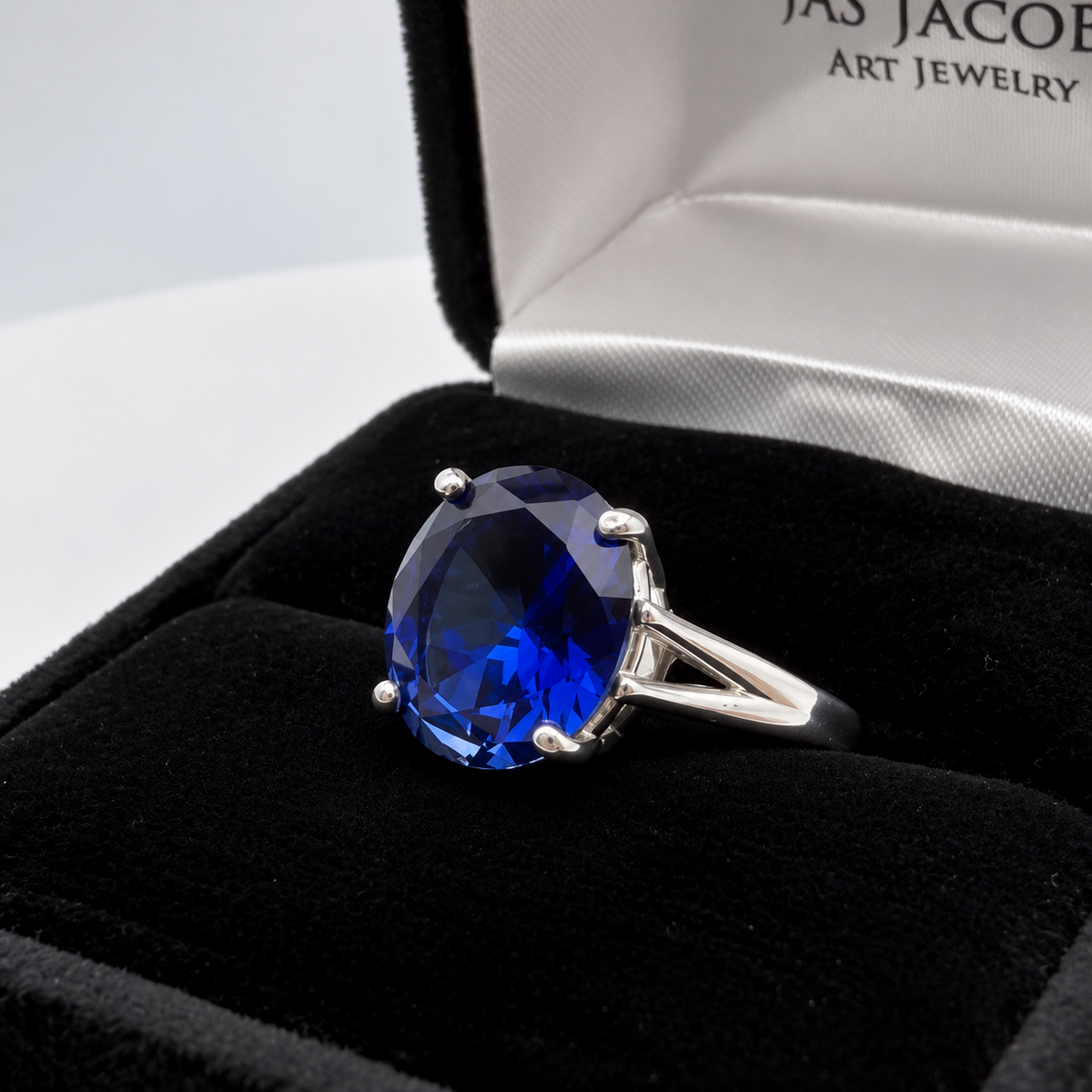 5ct Oval Cut Blue Sapphire Split Shank Ring