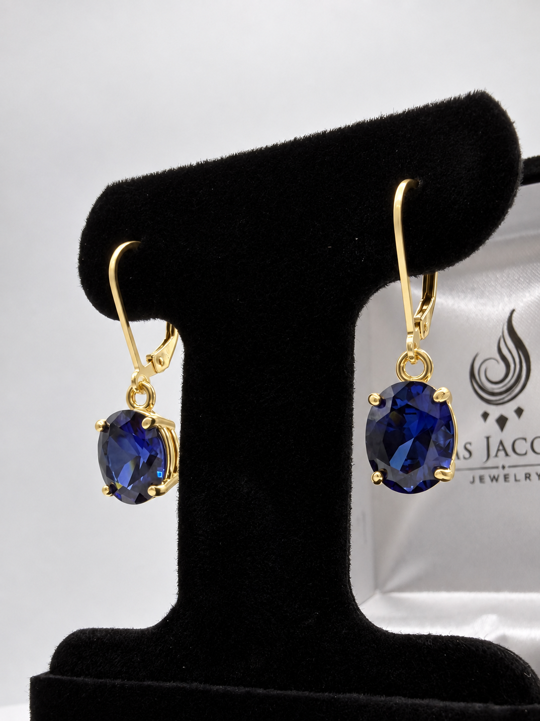 6 CTW Oval Cut Blue Sapphire Drop Earrings