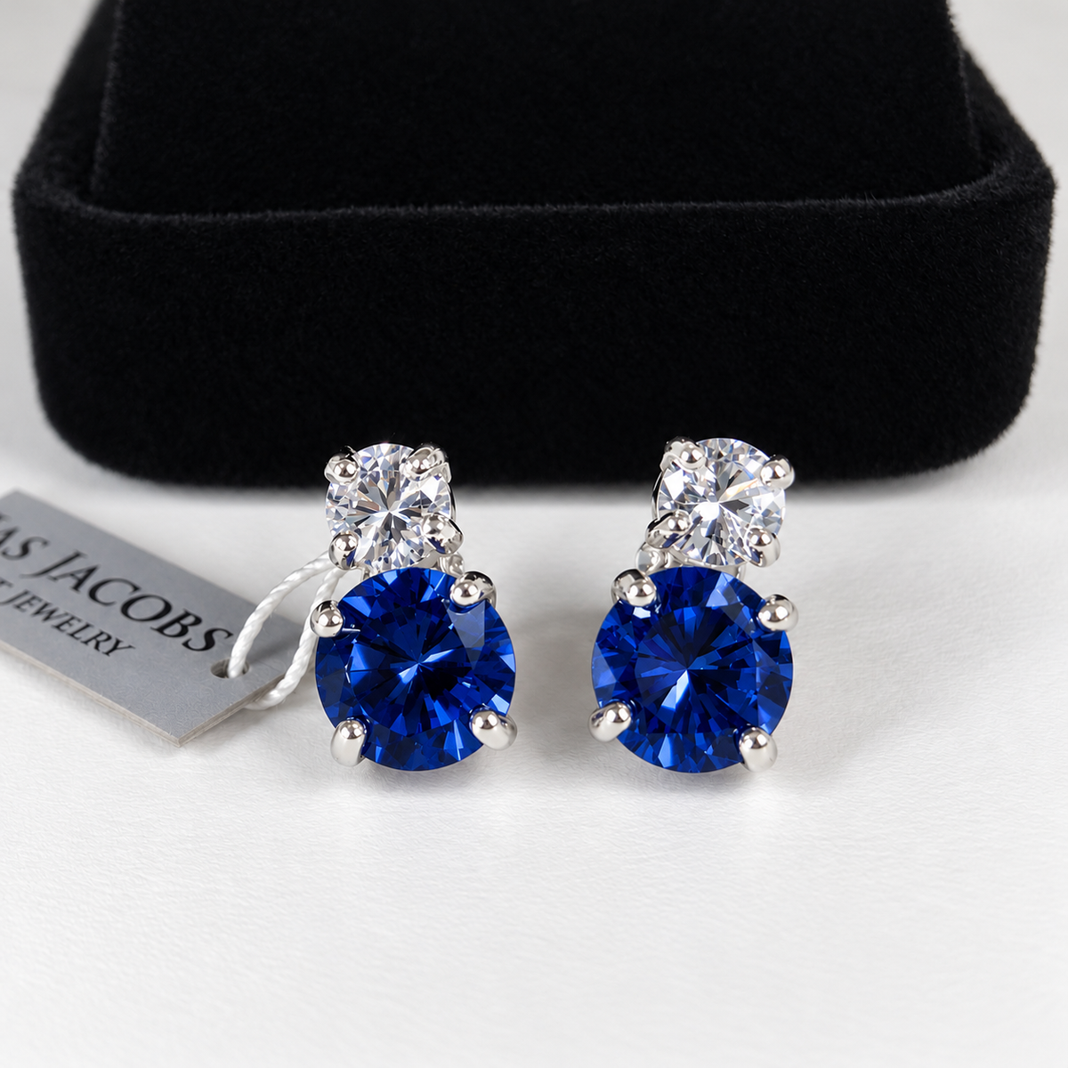 5ctw Round Blue Sapphire & White Sapphire Earrings