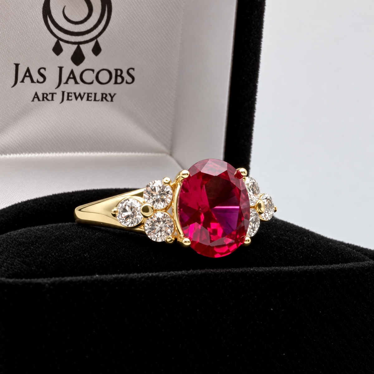 3.78ctw Oval Ruby & White Sapphire Ring – Victorian Inspired