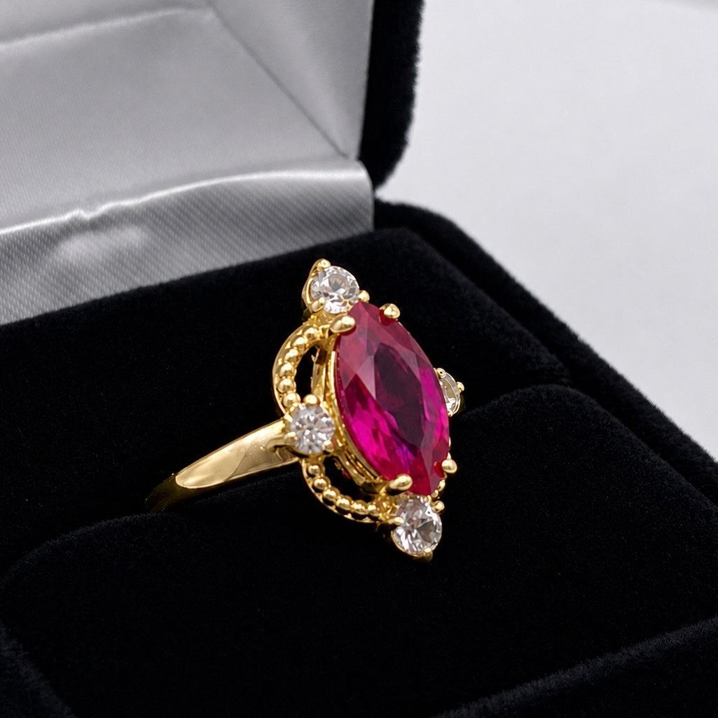 2.4ct Marquise Cut Ruby Ring with Diamond Accents | Vintage Inspired Sculptural Design