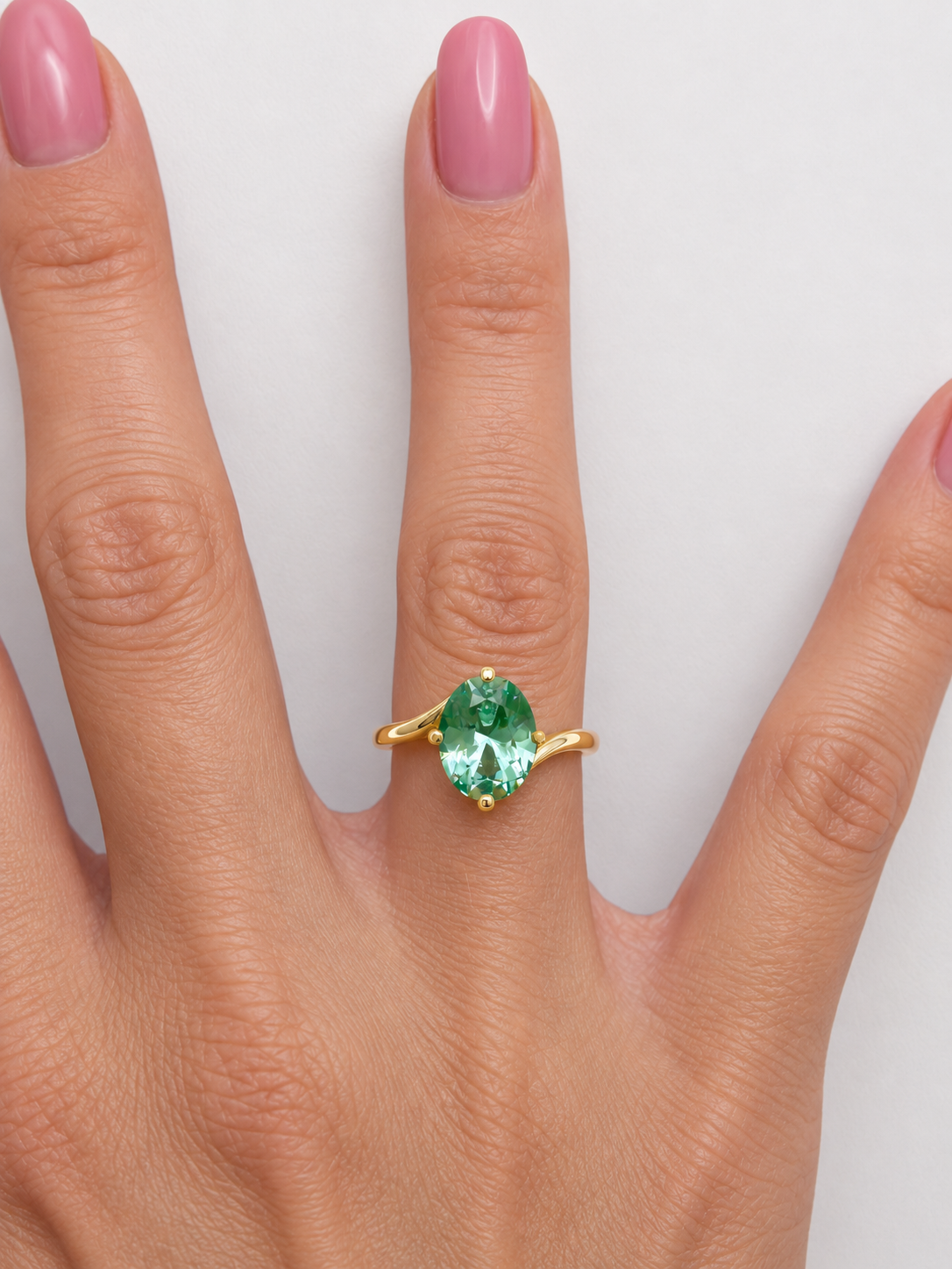 3ct Oval Mint Green Spinel Ring | Split Bypass Solitaire