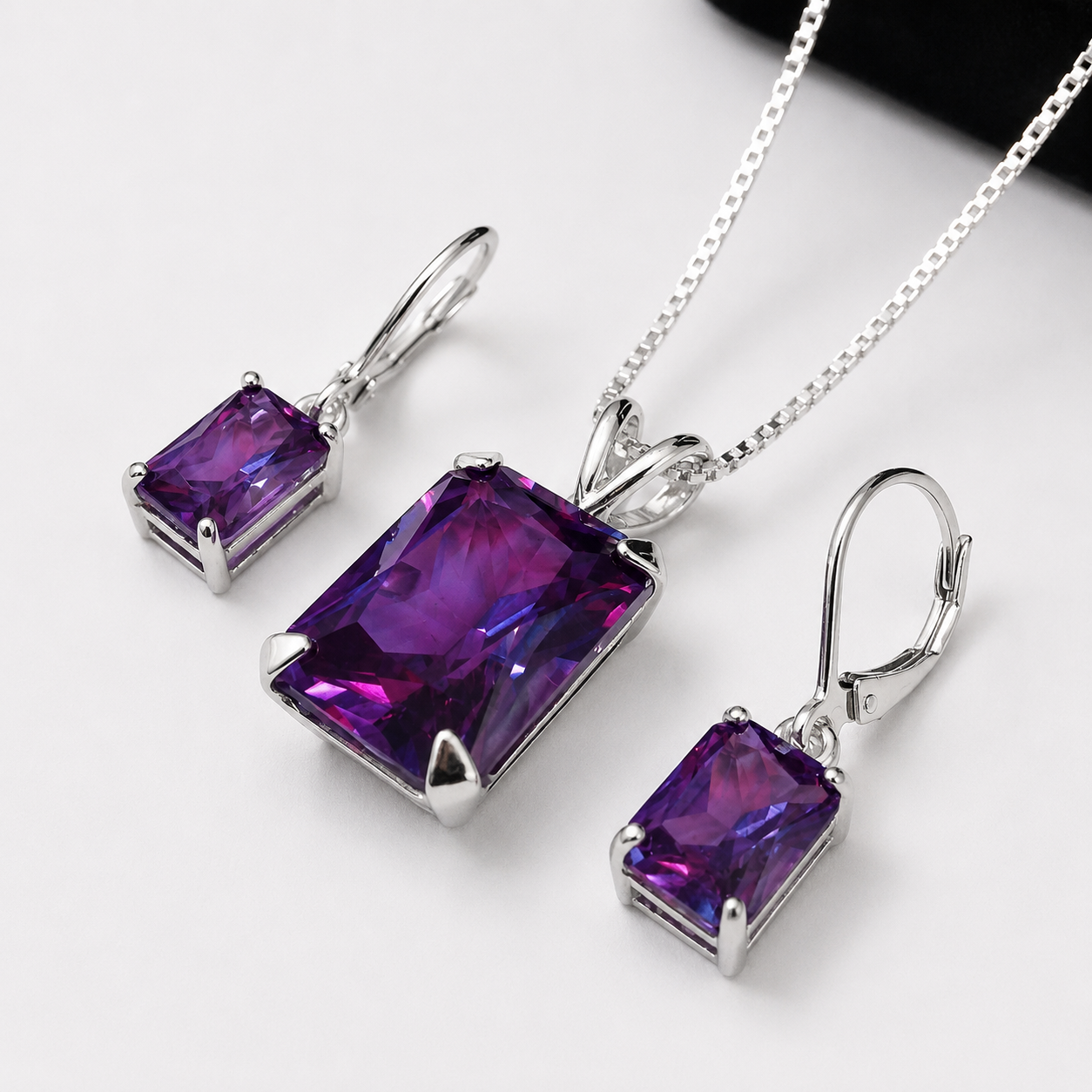 18 CTW Emerald Cut Alexandrite Sapphire Jewelry Set