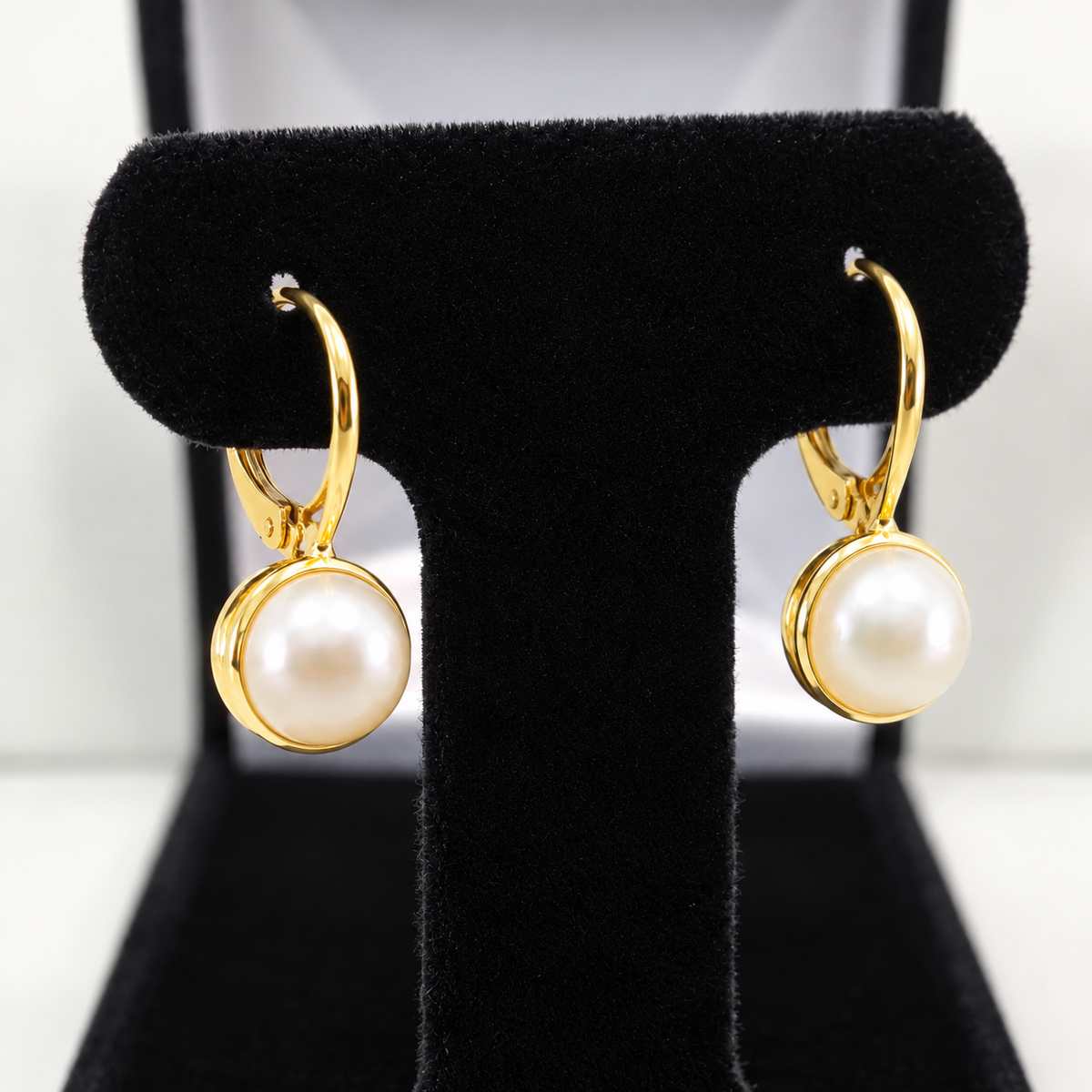 7mm Freshwater Pearl Bezel Set Leverback Earrings
