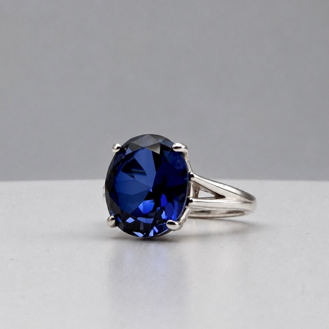5ct Oval Cut Blue Sapphire Split Shank Ring
