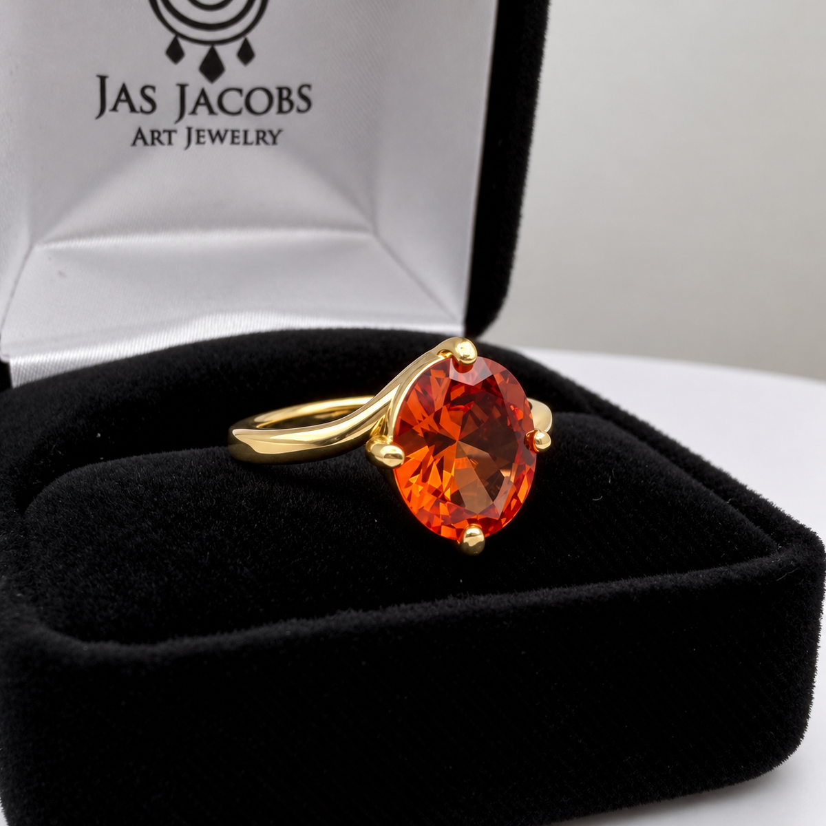 3ct Oval Padparadscha Sapphire Ring with Sculpted Bypass Band