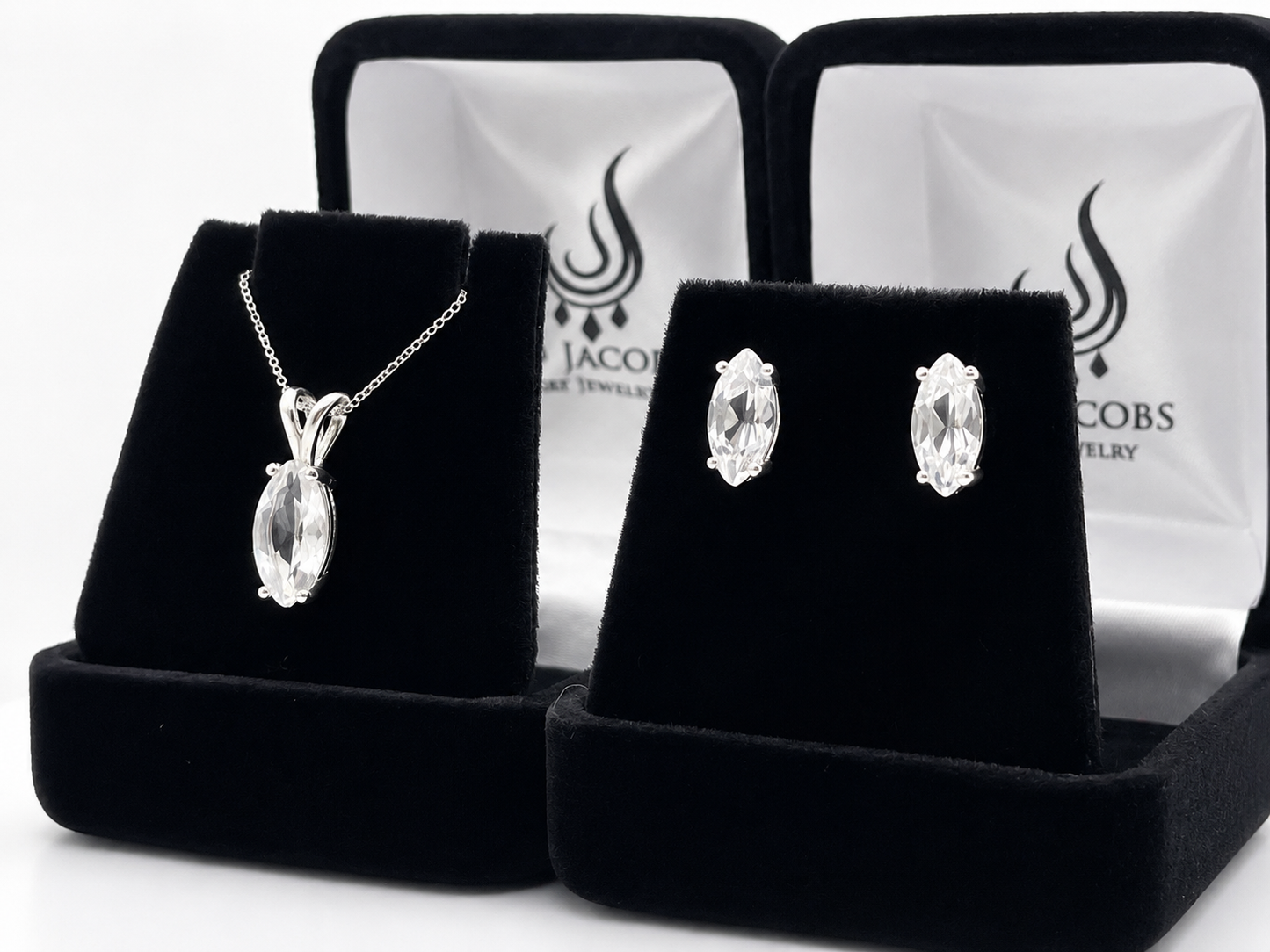 4.5ctw Marquise Cut Colorless White Sapphire Pendant & Stud Earring Jewelry Set