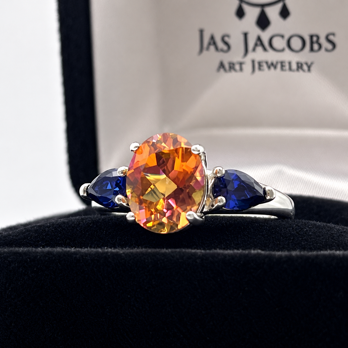 4.5ctw Sunrise Topaz & Blue Sapphire Three Stone Ring