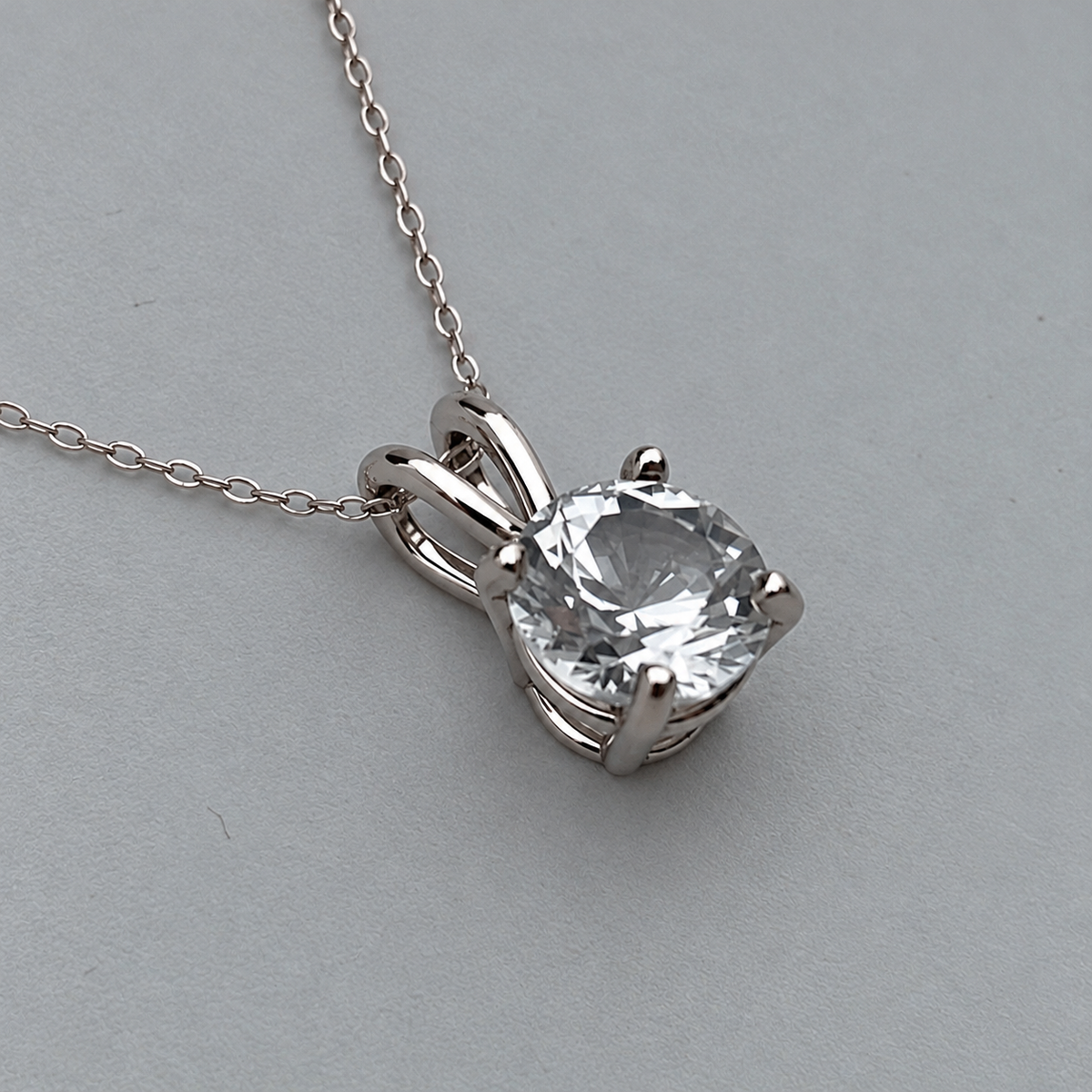 1ct White Sapphire Solitaire Pendant Necklace