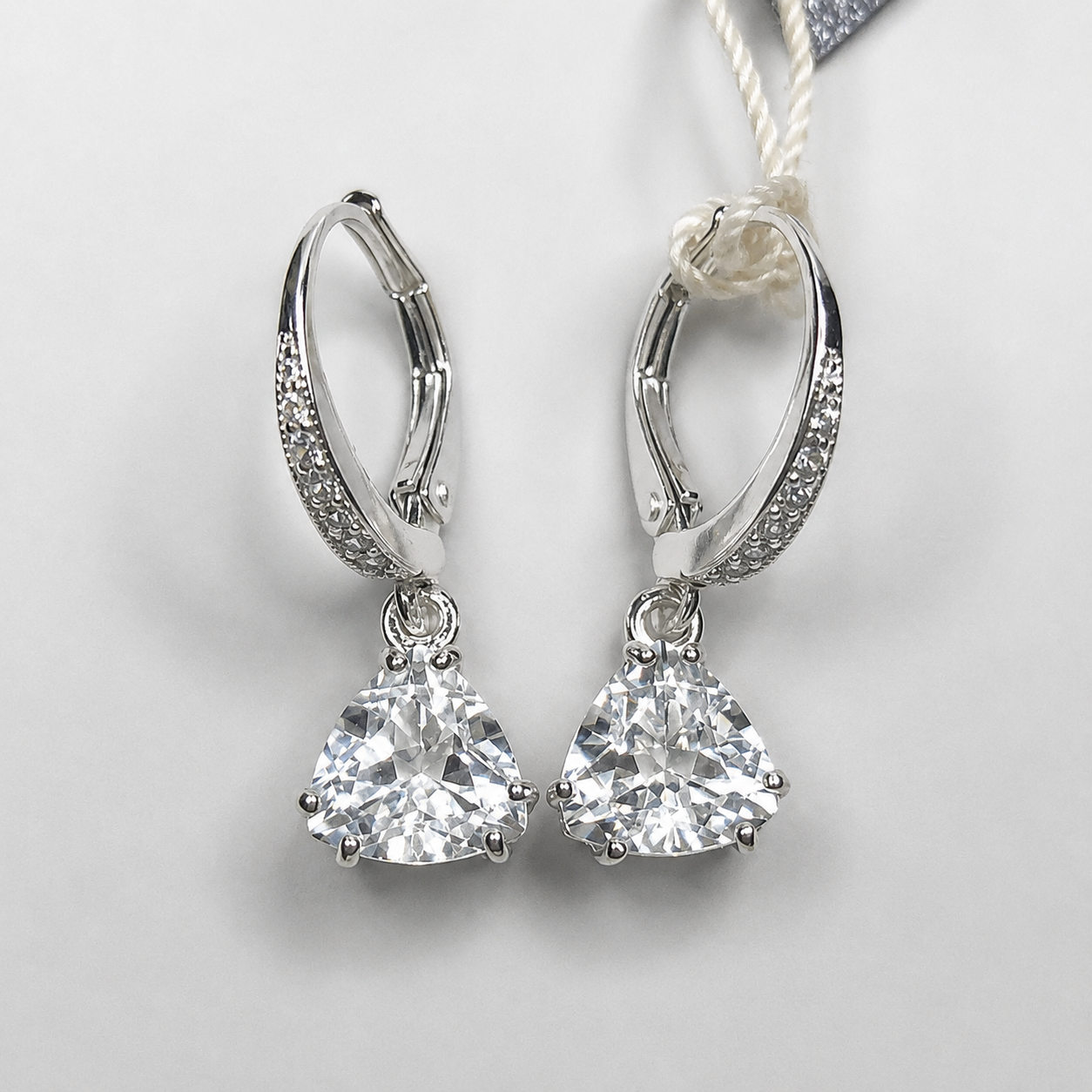 4 CTW White Topaz Trillion Drop Earrings