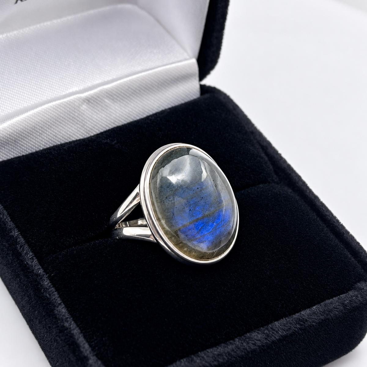 12ct Oval Labradorite Ring – Blue Flash Cabochon Statement Ring