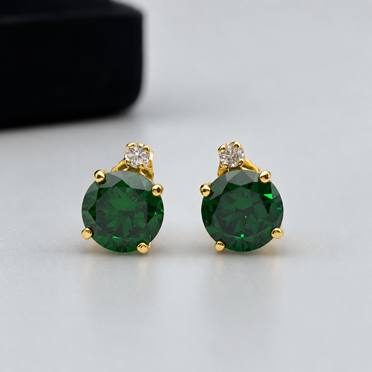 3.3ctw Round Emerald & White Sapphire Stud Earrings