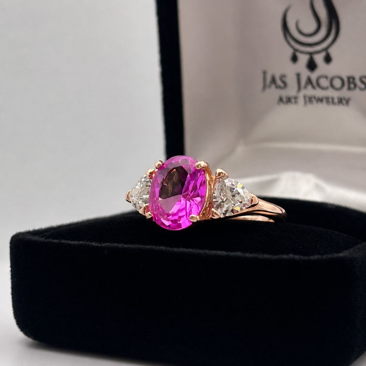 Vivid Pink Sapphire & White Sapphire Three-Stone Ring