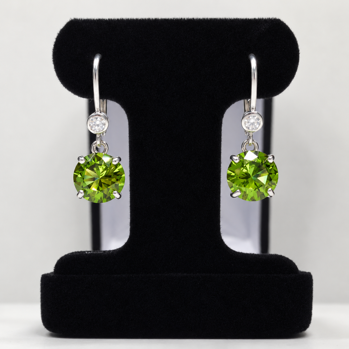 6.3ctw Round Peridot Quartz & Cubic Zirconia Dangle Earrings