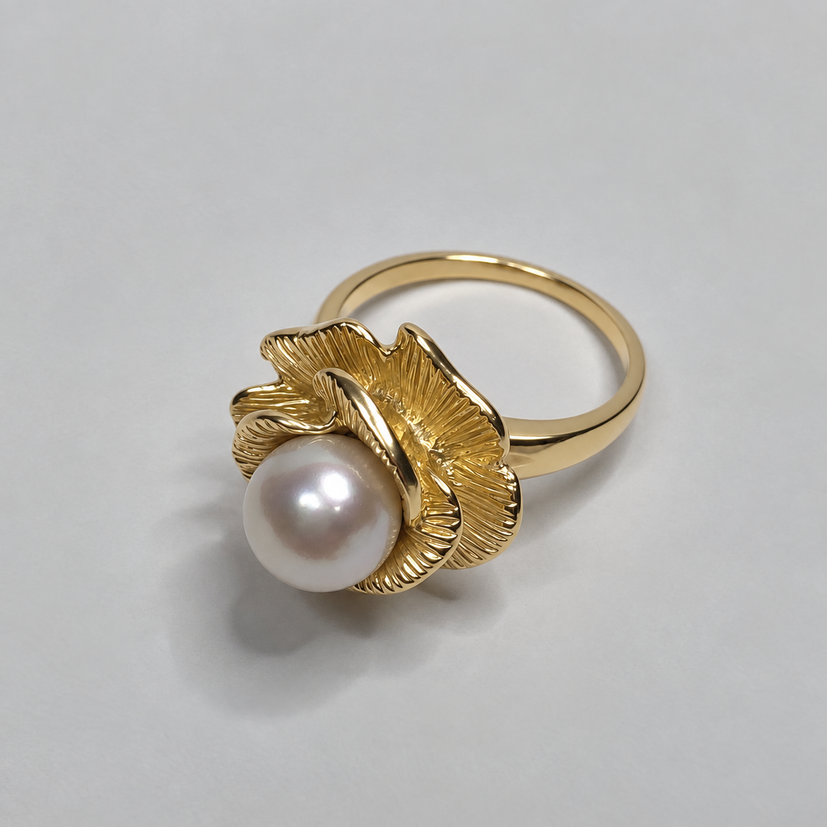 Genuine Akoya Pearl Sculptural Floral Ring