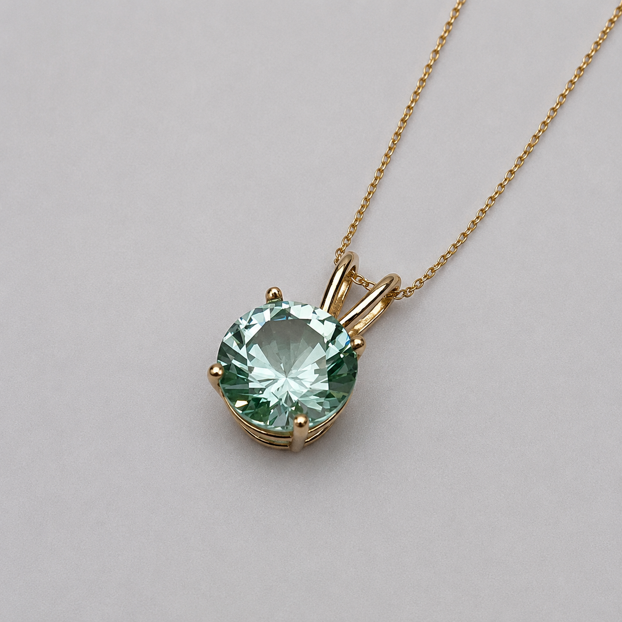 2CT Ice Green Spinel Pendant Necklace | Round Cut Solitaire | Mint Green Gemstone Necklace