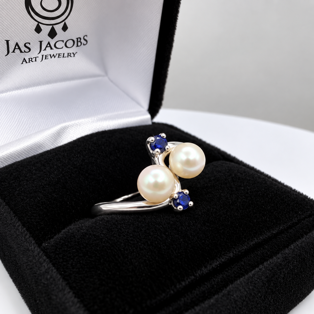 Twin Pearl & Blue Sapphire Ring