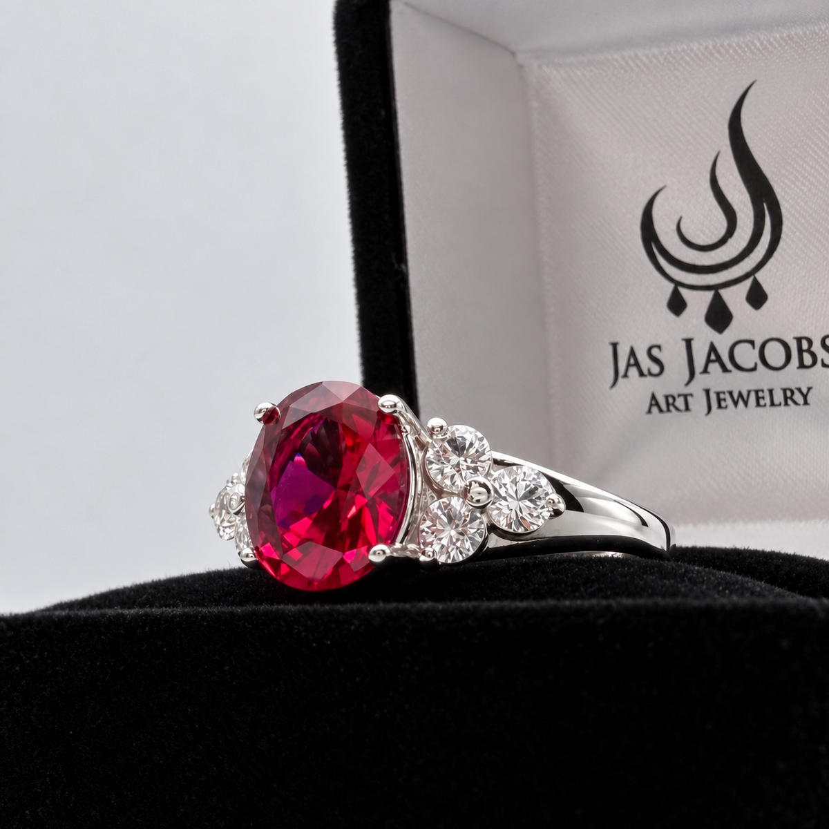 3.78ctw Oval Ruby & White Sapphire Ring – Victorian Inspired