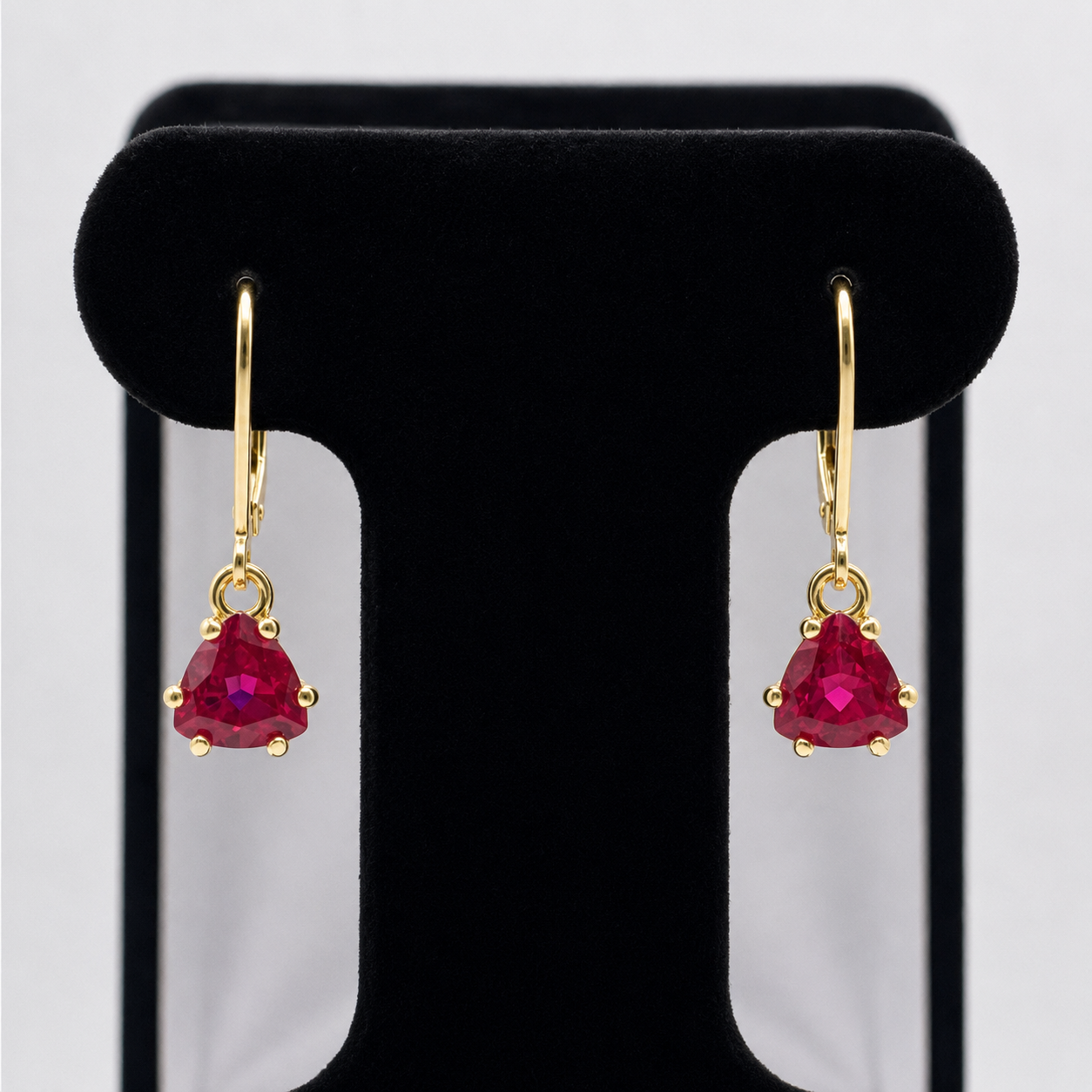 3.3ctw Trillion Cut Ruby Dangle Earrings