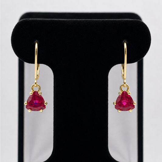 3.3ctw Trillion Cut Ruby Dangle Earrings